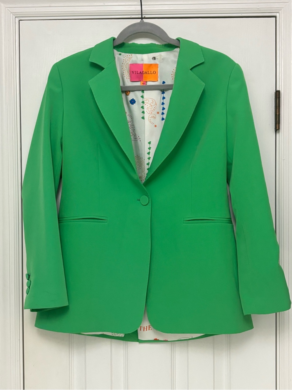 Vilagallo Kelly Green Blazer Printed Lining Tailored Jacket Size 40 6 - Picture 8 of 9